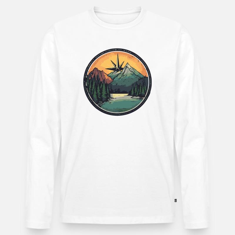 Berge Kompass - Männer Premium Bio Langarmshirt - Weiß