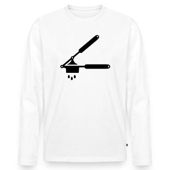 Presse-ail ou presse à spaetzle - T-shirt manches longues Premium bio Homme - blanc - Devant - Nico (187cm)