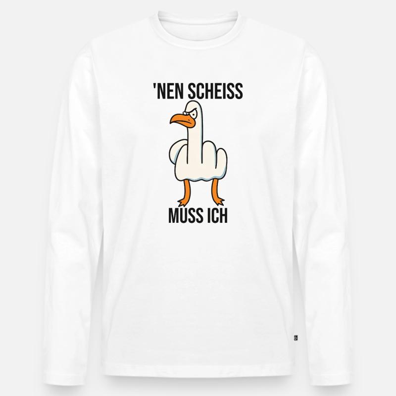 Mittelfinger Gans lustige Bilder, Sarkasmus - Männer Premium Bio Langarmshirt - Weiß