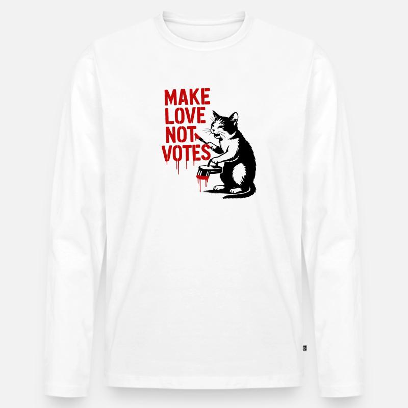 Make Love Not Votes Katze - Männer Premium Bio Langarmshirt - Weiß