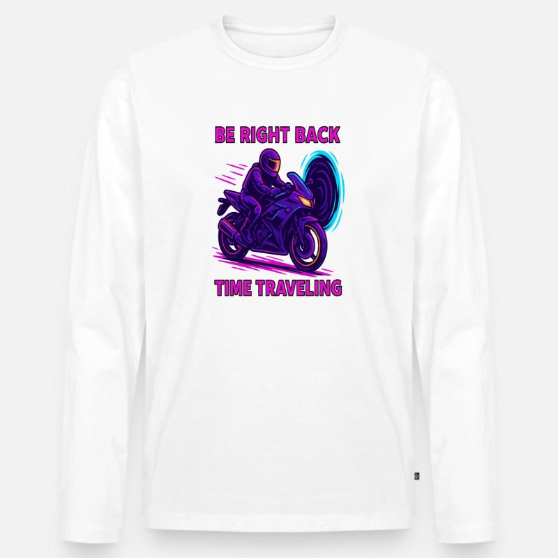 Be Right Back Zeitreise Motorrad - Männer Premium Bio Langarmshirt - Weiß