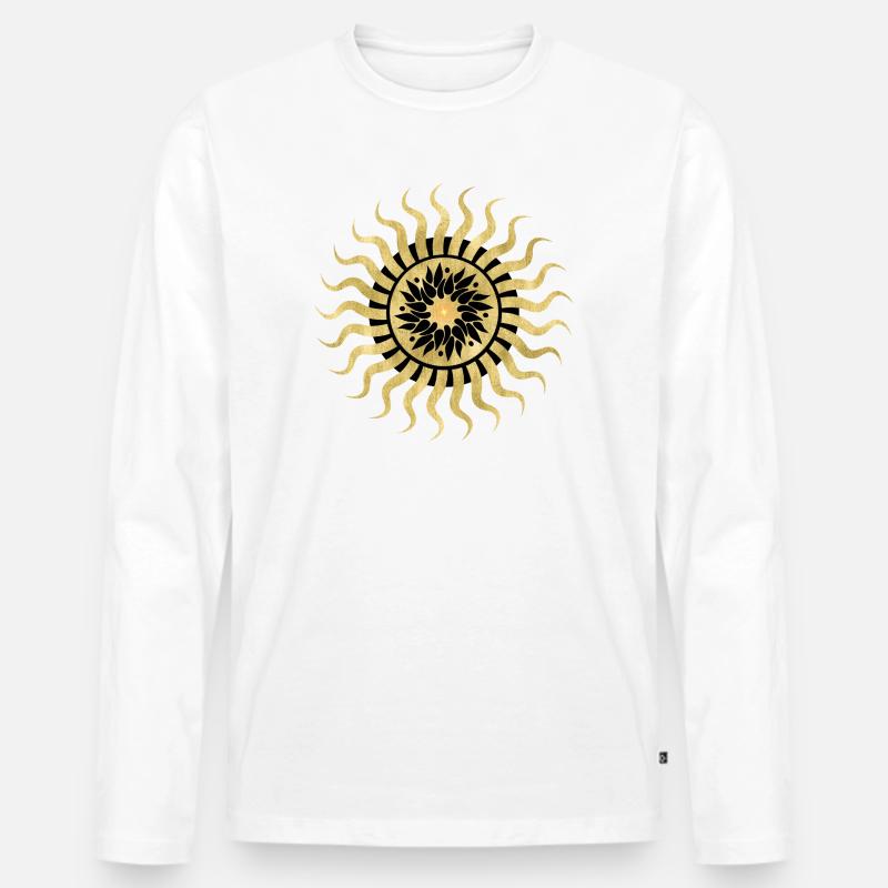 Goldene Sonne Blumen Mandala - Männer Premium Bio Langarmshirt - Weiß