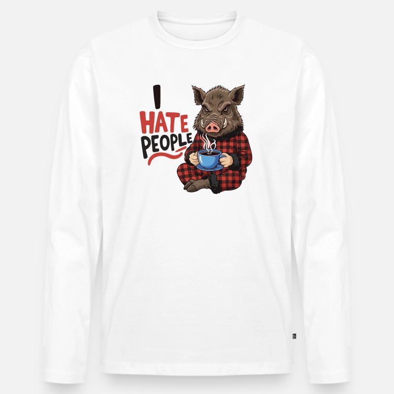 Wildschwein Kaffee Morgenmuffel Lustig Jäger - Männer Premium Bio Langarmshirt - Weiß