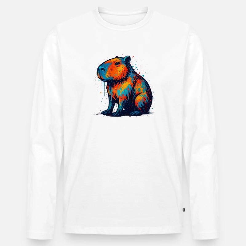 Farbenfroher Hippo Splash - Männer Premium Bio Langarmshirt - Weiß