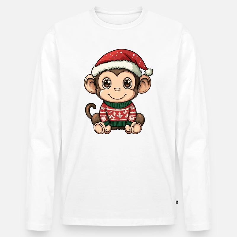 Affe Weihnachten - Männer Premium Bio Langarmshirt - Weiß