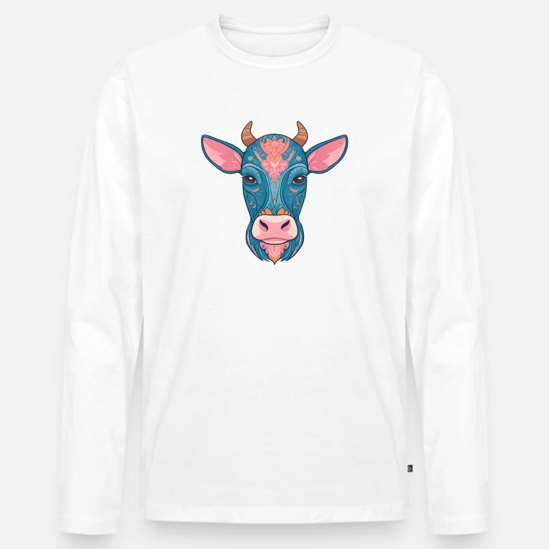 Blumige blaue Kuh - Männer Premium Bio Langarmshirt - Weiß