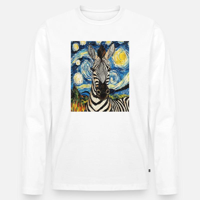 Zebra Van Gogh Style Starry Night - Männer Premium Bio Langarmshirt - Weiß