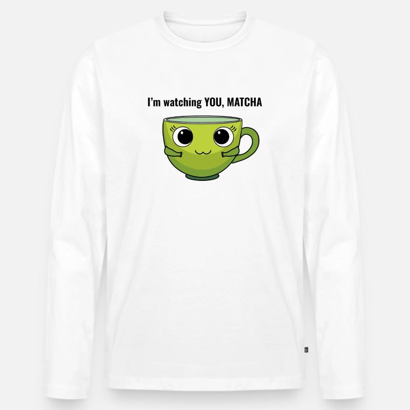 I am watching you, Matcha - Männer Premium Bio Langarmshirt - Weiß
