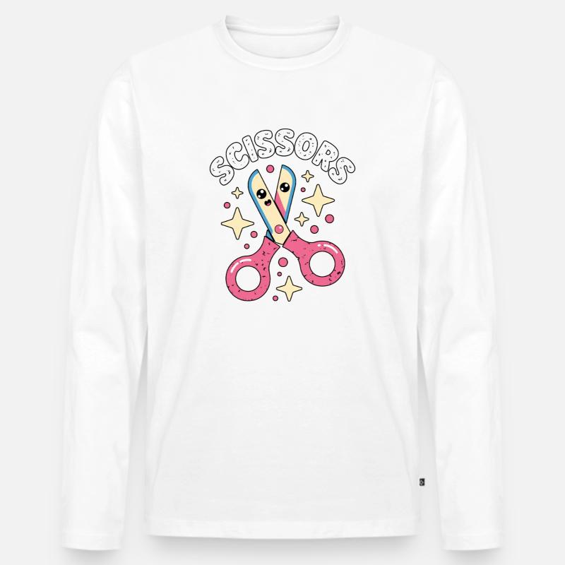 Schere Stein Papier Kawaii Scissors - Männer Premium Bio Langarmshirt - Weiß