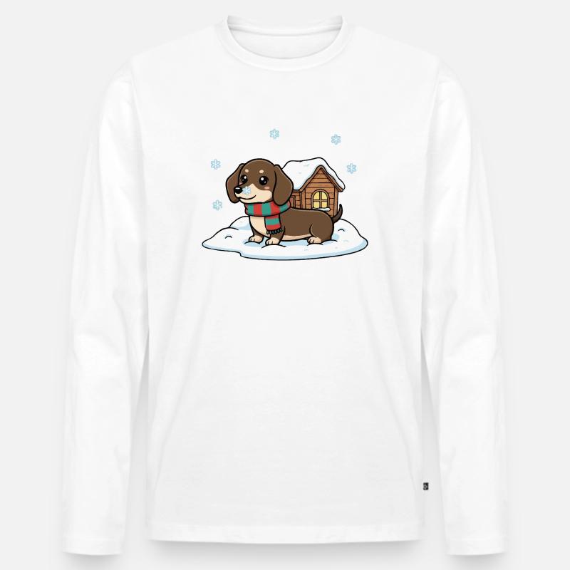 Dackel im Schnee - Männer Premium Bio Langarmshirt - Weiß
