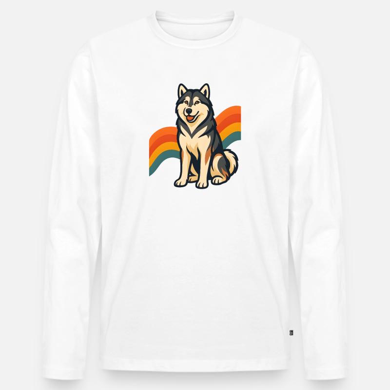 Alaskan Malamute Hund mit Regenbogenhintergrund - Männer Premium Bio Langarmshirt - Weiß