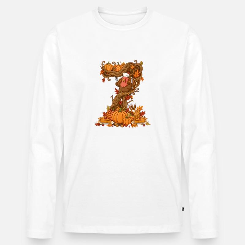 Herbsternte Truthahn auf gedrehtem Baum - Männer Premium Bio Langarmshirt - Weiß