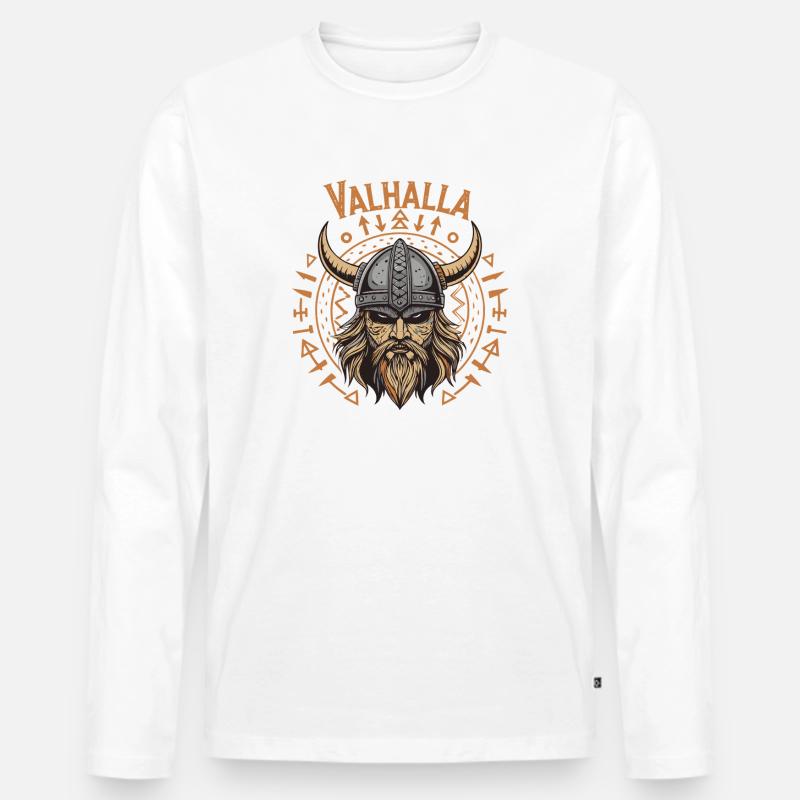 Mächtiger Wikinger mit Walhalla-Helm - Männer Premium Bio Langarmshirt - Weiß