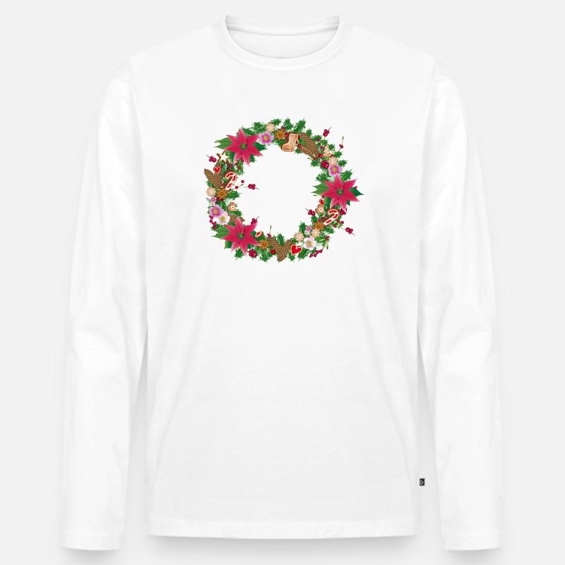 Üppig geschmückter Weihnachtskranz mit Deko - Männer Premium Bio Langarmshirt - Weiß