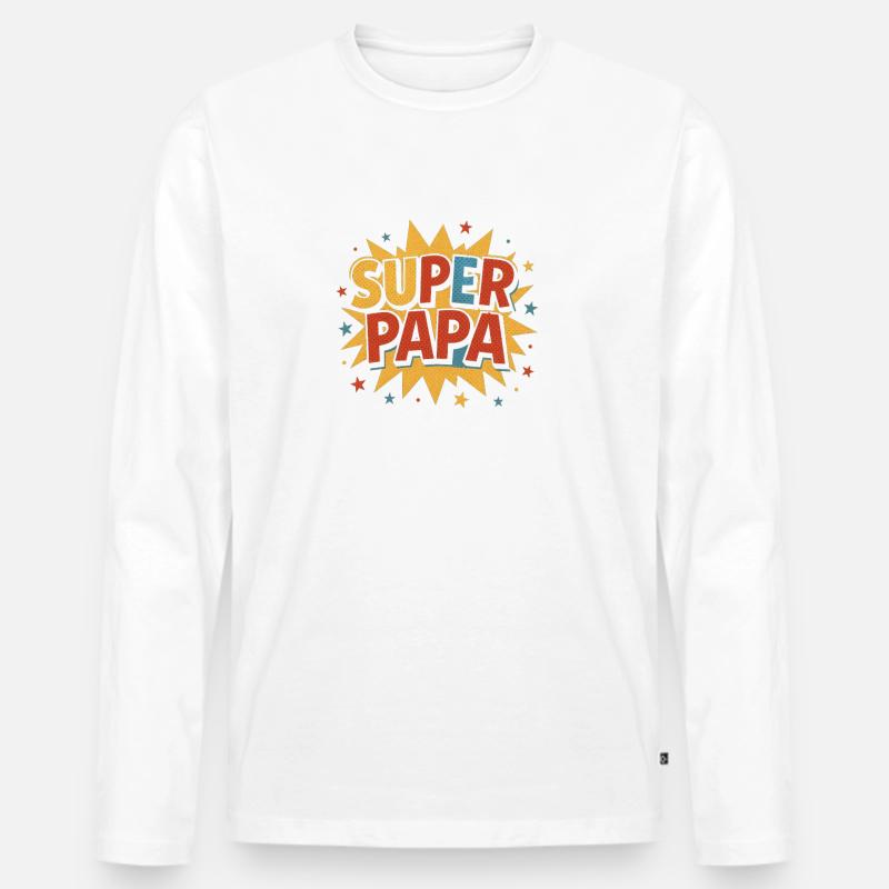 Super Papa Comic Burst Retro - Männer Premium Bio Langarmshirt - Weiß