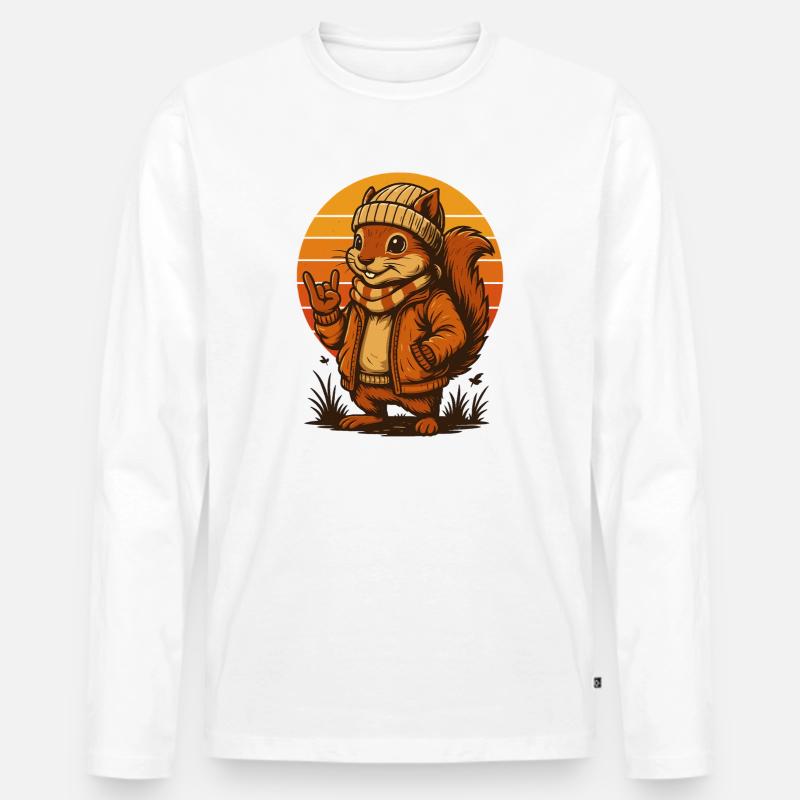 Cooles Eichhörnchen im Retro-Look - Männer Premium Bio Langarmshirt - Weiß