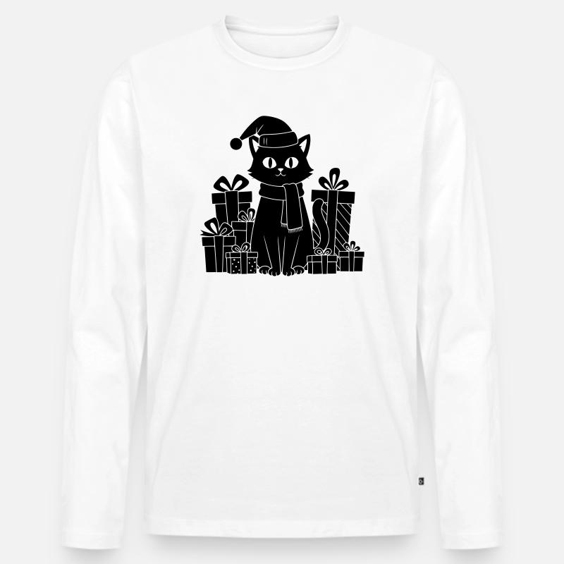 Weihnachtskatze zwischen Geschenken - Männer Premium Bio Langarmshirt - Weiß