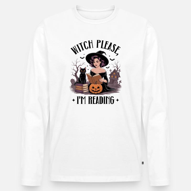Hexenlesung von Pumpkin Night - Männer Premium Bio Langarmshirt - Weiß
