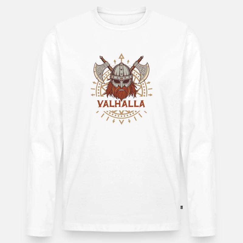 Valhalla Wikingeraxt & Bart - Männer Premium Bio Langarmshirt - Weiß