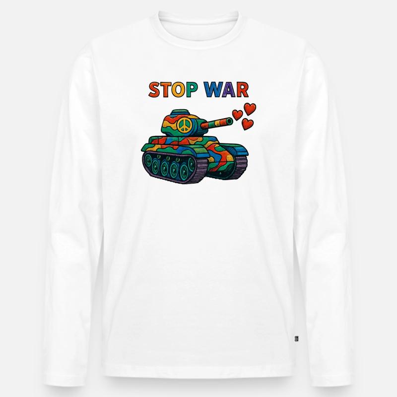 Regenbogen Panzer mit Peace-Zeichen – STOP WAR - Männer Premium Bio Langarmshirt - Weiß