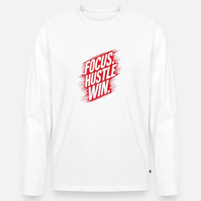 Fokus Hustle Win - Männer Premium Bio Langarmshirt - Weiß