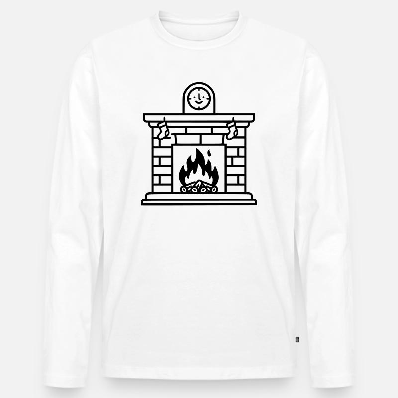 Gemütlicher Weihnachtskamin mit Feuer - Männer Premium Bio Langarmshirt - Weiß