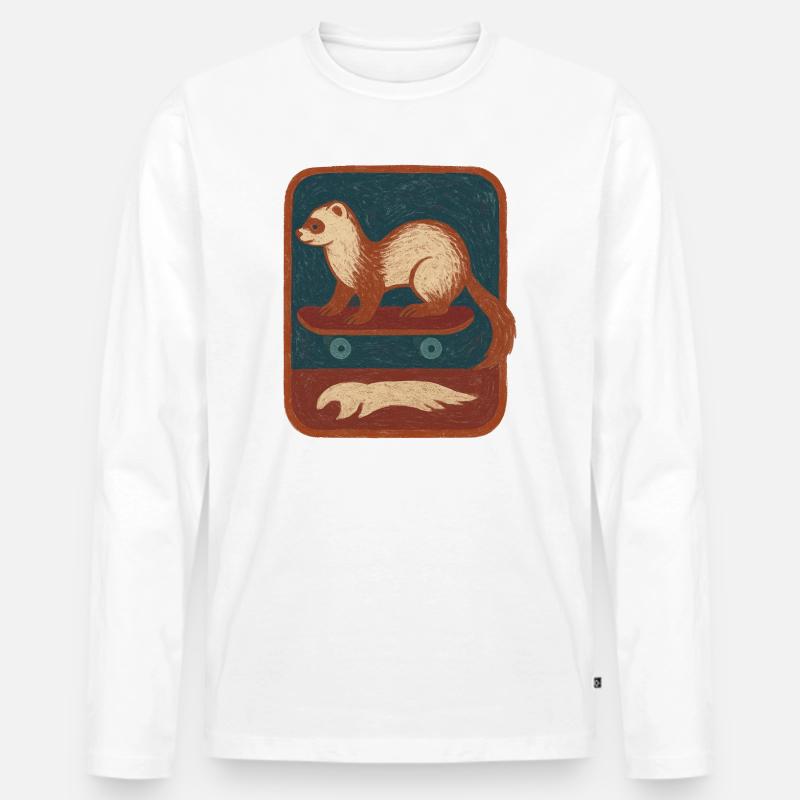 Frettchen auf Skateboard Retro - Männer Premium Bio Langarmshirt - Weiß
