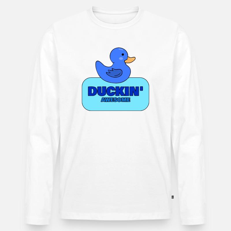 Duckin' Awesome Blue Duck Design - Männer Premium Bio Langarmshirt - Weiß