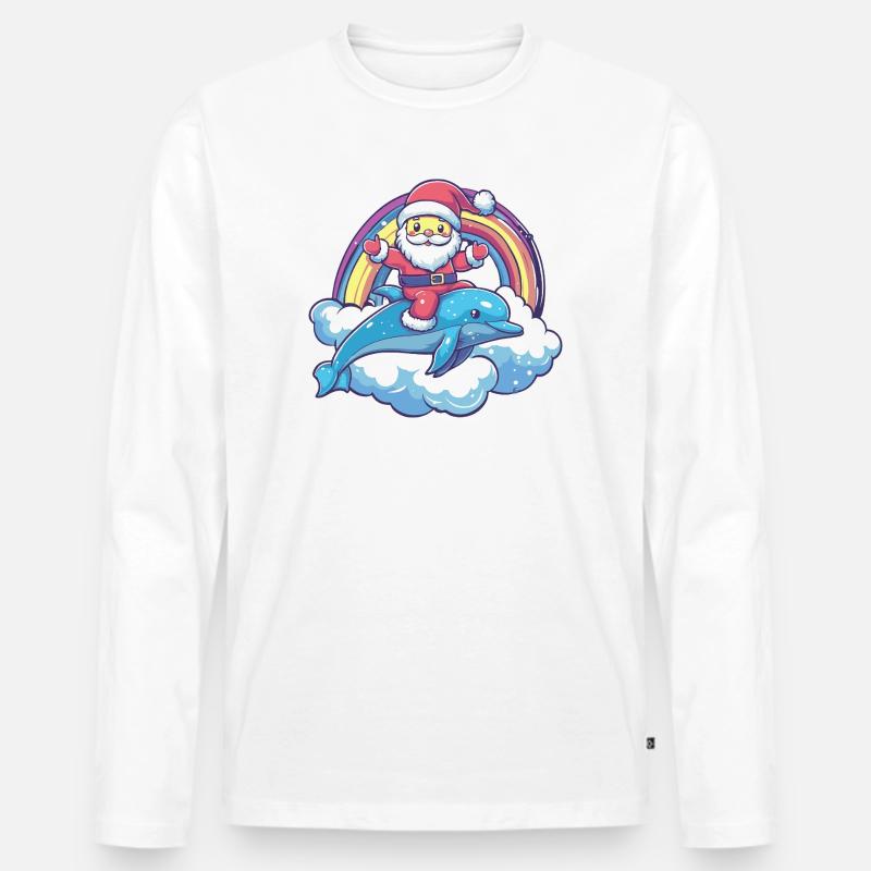 Delfin Weihnachtsmann Weihnachten - Männer Premium Bio Langarmshirt - Weiß