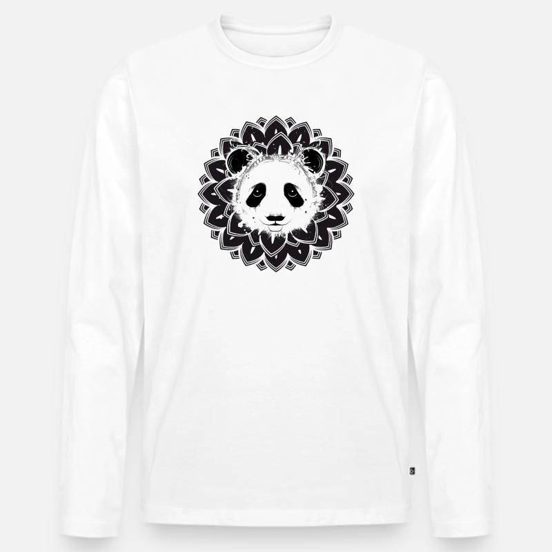Panda Mandala – harmonisches Tiermotiv  - Männer Premium Bio Langarmshirt - Weiß