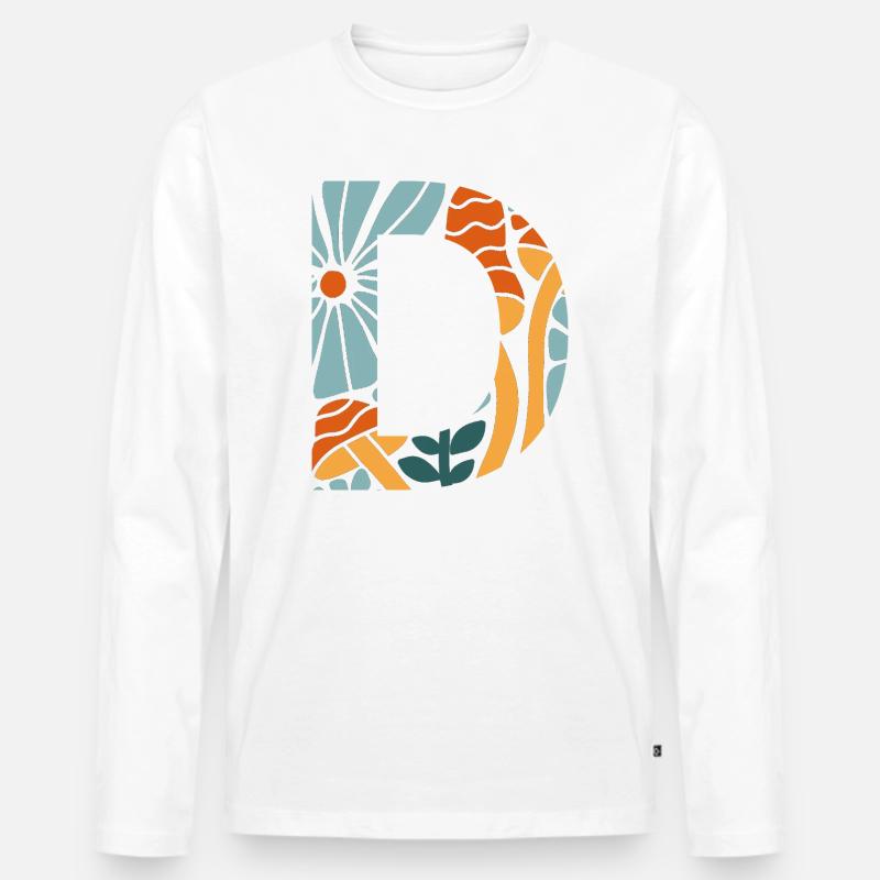 Buchstabe D Groovy Flowers Geschenkidee - Männer Premium Bio Langarmshirt - Weiß