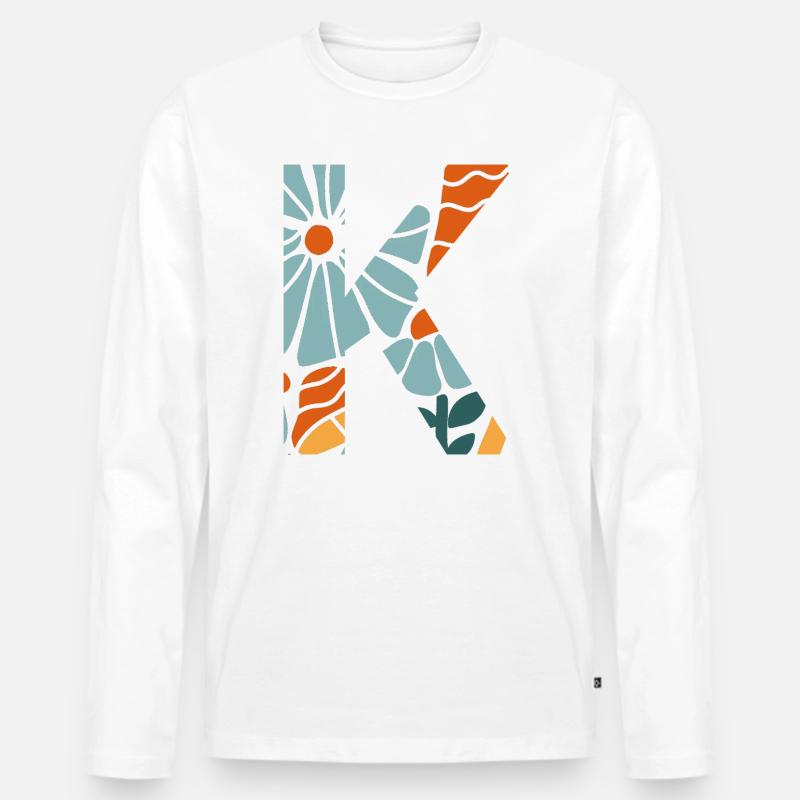 Buchstabe k groovige Blumen Geschenkidee - Männer Premium Bio Langarmshirt - Weiß
