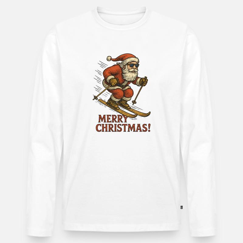 Ski-Weihnachtsmann mit Sonnenbrille und Spruch - Männer Premium Bio Langarmshirt - Weiß