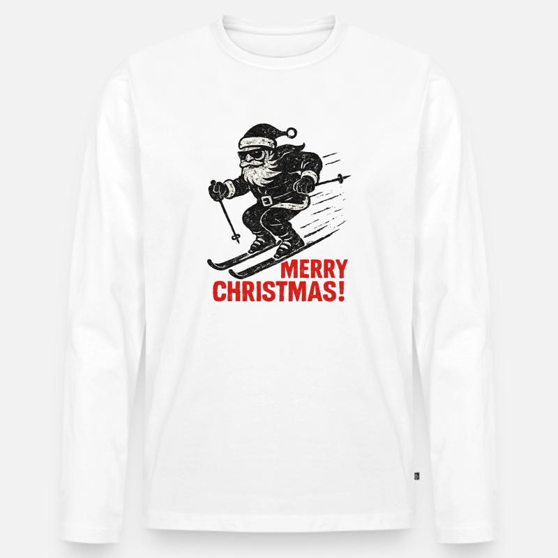 Grunge Ski-Weihnachtsmann mit Spruch Merry Xmas - Männer Premium Bio Langarmshirt - Weiß