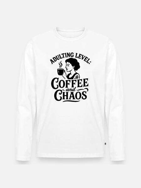 Kaffe sjovt ordsprog kaos sjove ordsprog arbejde - Premium økologisk langærmet T-shirt til mænd - hvid