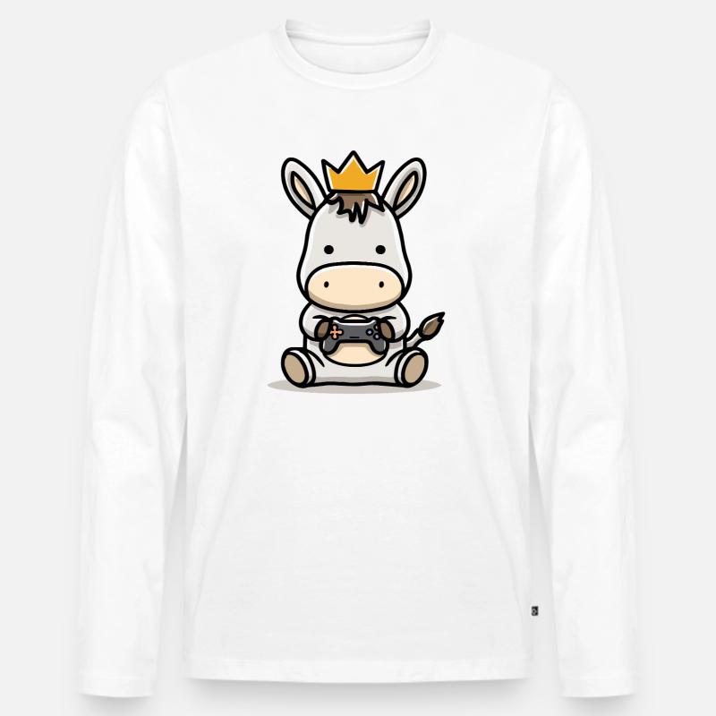 Gamer Esel mit controller Krone - Männer Premium Bio Langarmshirt - Weiß