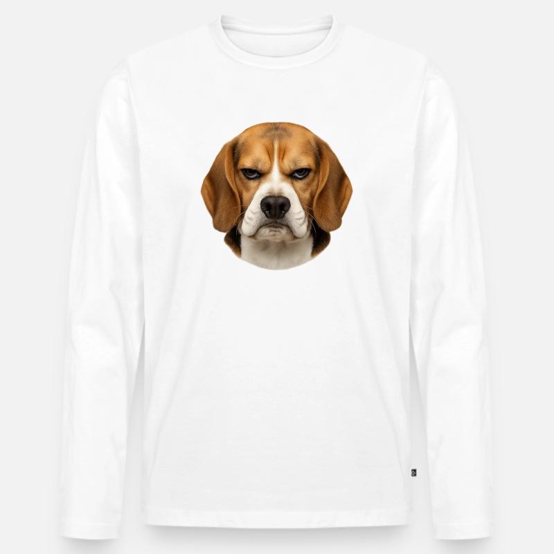 Beagle-Porträt mit ernster Mimik - Männer Premium Bio Langarmshirt - Weiß