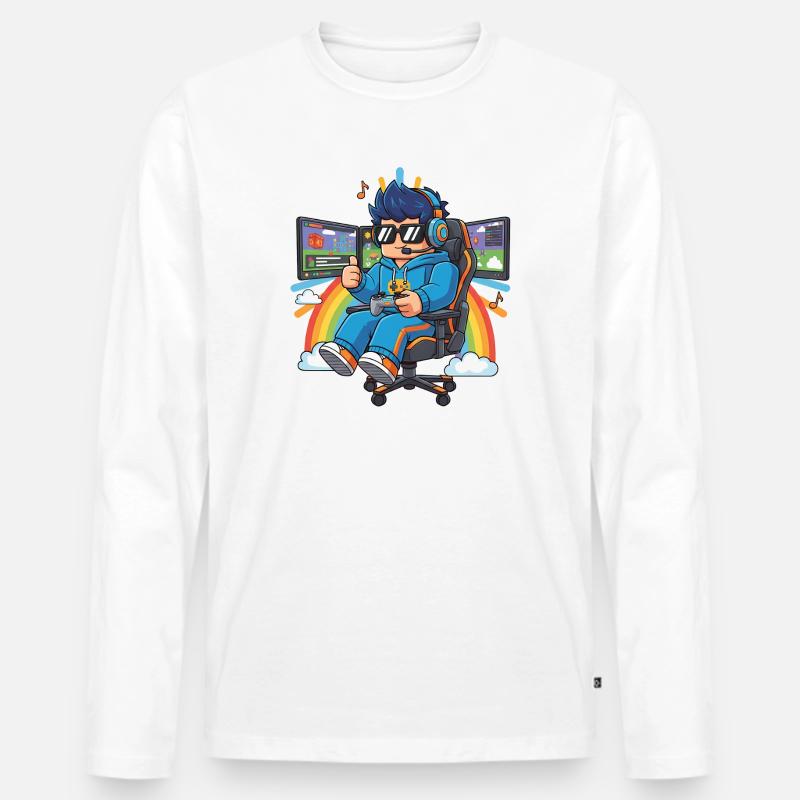 Cooler Streamer, der Spiele spielt - Männer Premium Bio Langarmshirt - Weiß