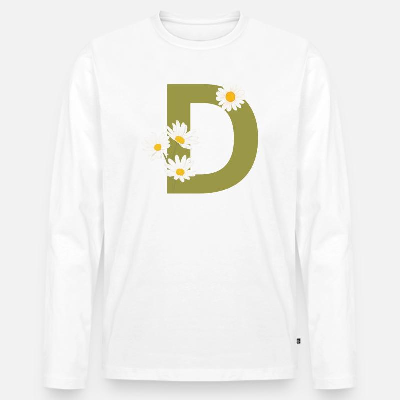 Buchstabe d Grüne Gänseblümchen - Männer Premium Bio Langarmshirt - Weiß