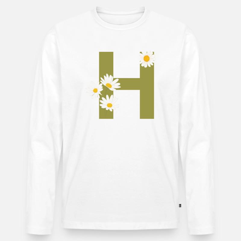 Buchstabe h grüne Gänseblümchen - Männer Premium Bio Langarmshirt - Weiß