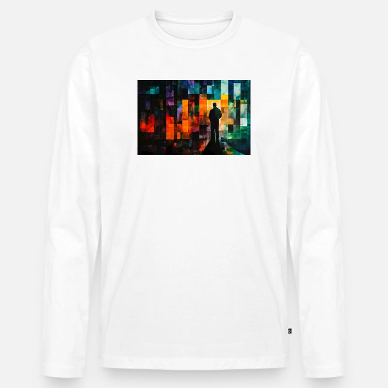 Farbmosaik Schattenpfad - Männer Premium Bio Langarmshirt - Weiß