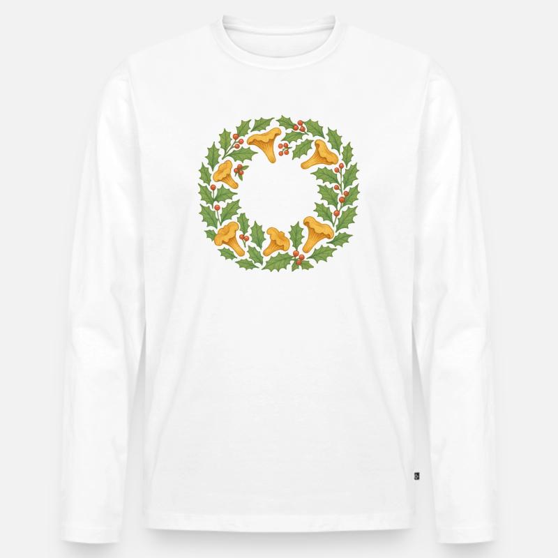 Kranz aus Stechpalmen und Pfifferlingen - Männer Premium Bio Langarmshirt - Weiß