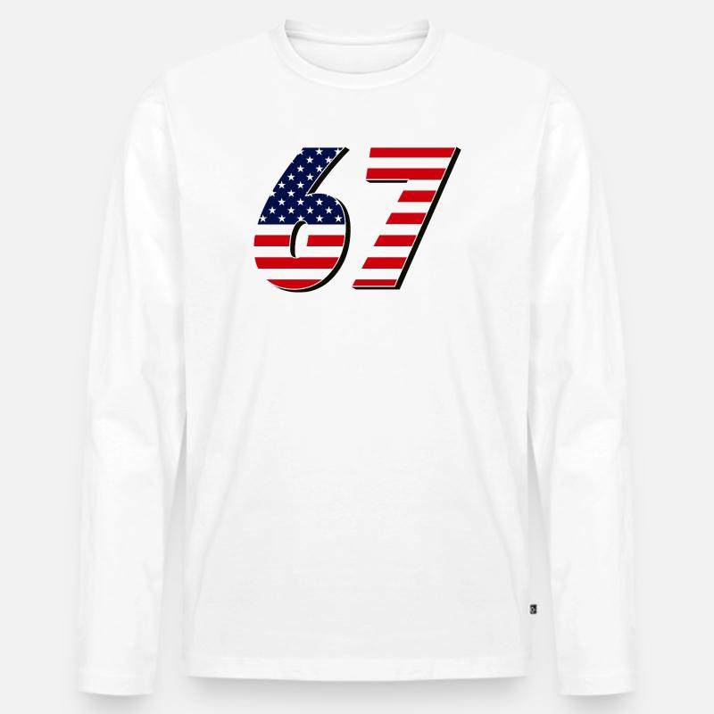 Siebenundsechzig, 67, 6, 7 - Männer Premium Bio Langarmshirt - Weiß