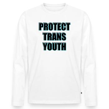 Bescherm Trans Jeugd - transgender herdenkingsdag - Mannen Premium Bio shirt met lange mouwen - wit - Voor - Nico (187cm)