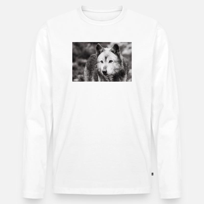 Lone Wolf Black and White - Männer Premium Bio Langarmshirt - Weiß