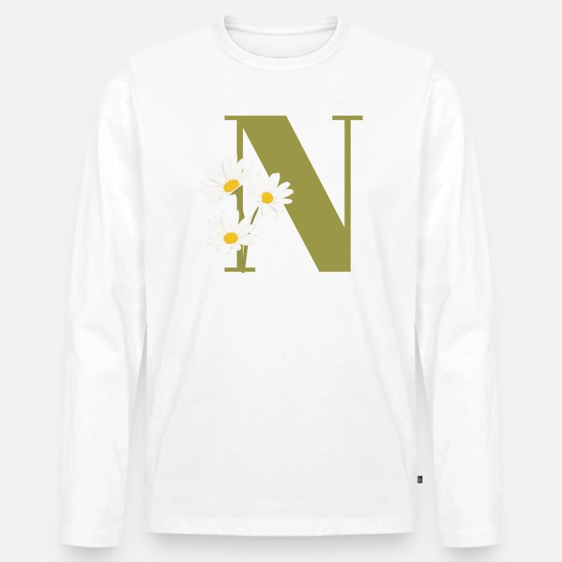 Grüner Buchstabe n Gänseblümchen - Männer Premium Bio Langarmshirt - Weiß