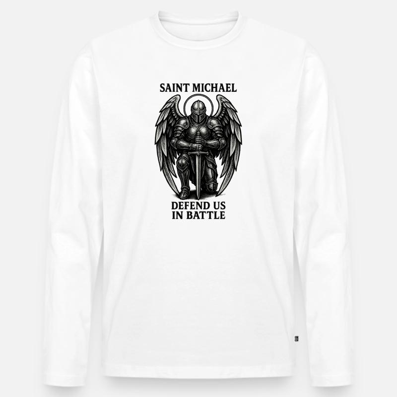 Sankt Michael Ritter des Lichts - Männer Premium Bio Langarmshirt - Weiß