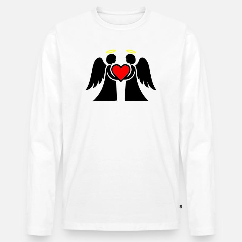 Engel Paar mit Herz Piktogramm - Männer Premium Bio Langarmshirt - Weiß