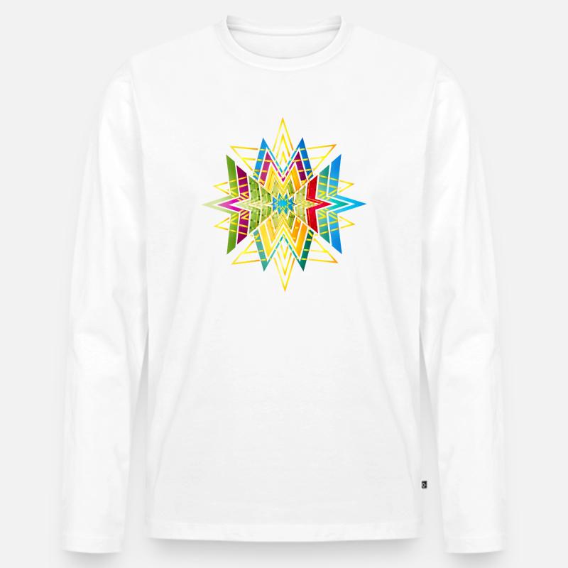 Buntes geometrisches Sternornament – Ethno Design - Männer Premium Bio Langarmshirt - Weiß