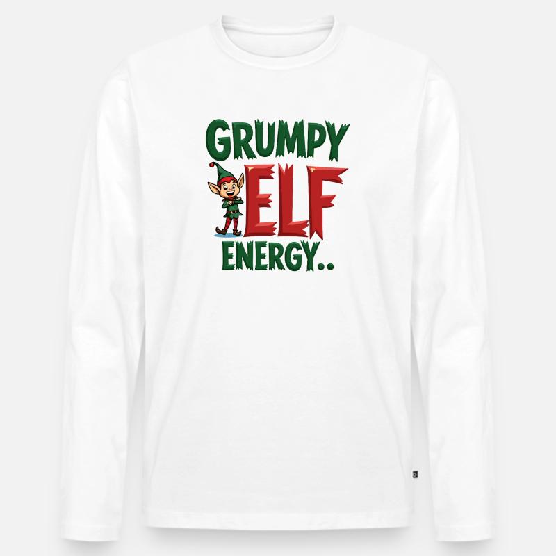 Grumpy Elf Energy Mürrischer Wichtel - Männer Premium Bio Langarmshirt - Weiß